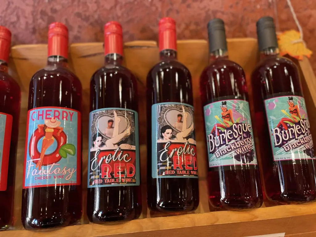 Cherry Fantasy, Erotic Red, and Burlesque Blackberry Wine Bottles