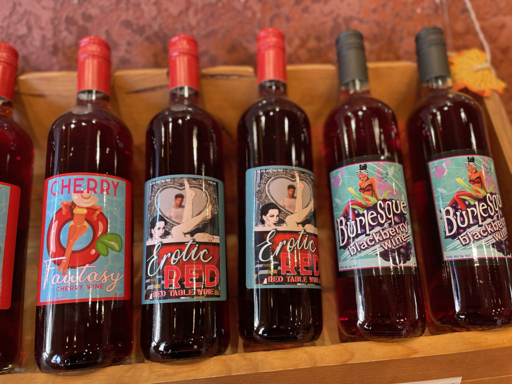 Cherry Fantasy, Erotic Red, and Burlesque Blackberry Wine Bottles